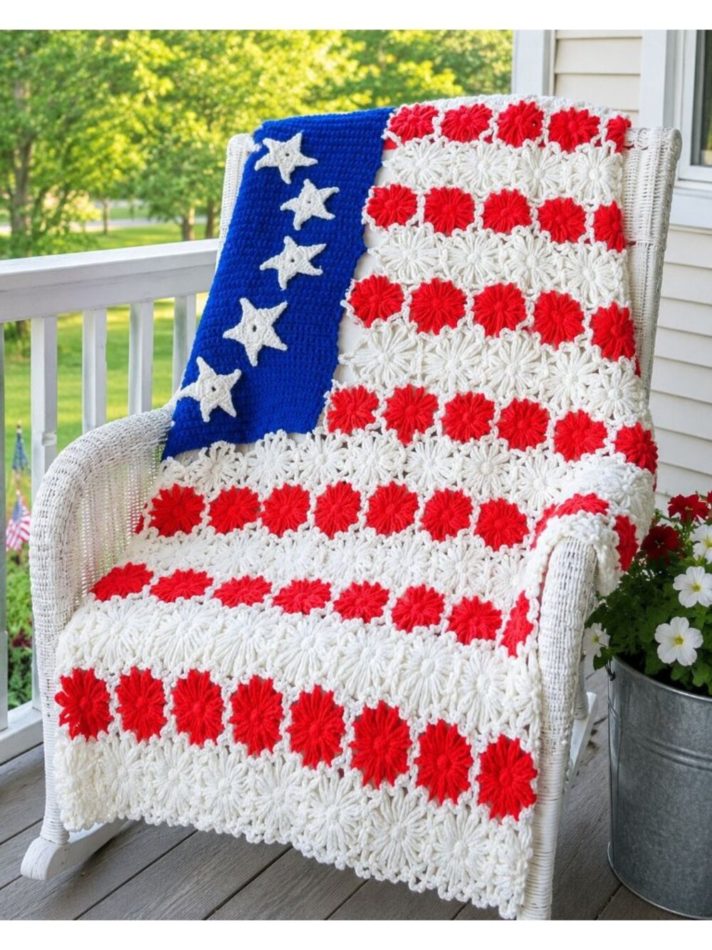 American Flag Afghan Vintage Patriotic Handmade Crochet 36 x 56 " USA Blanket